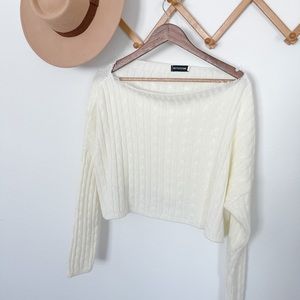 PrettyLittleThing Cropped Cable Knit Drop Shoulder Sweater